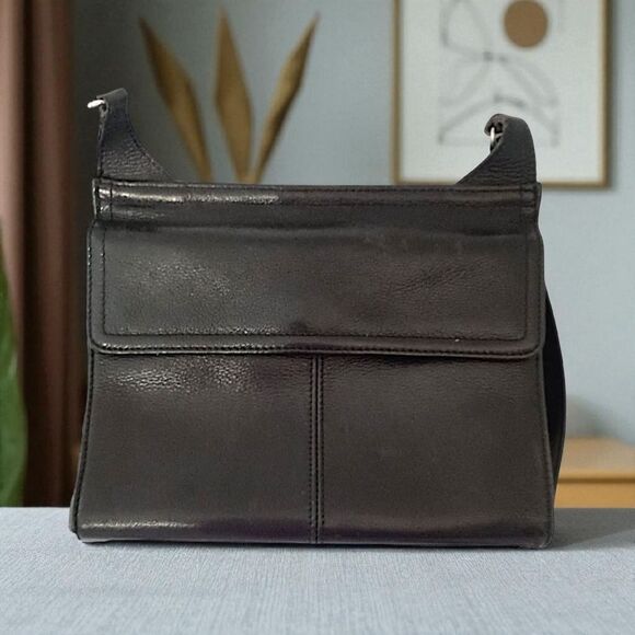 Vtg Fossil Crossbody Pebbled Leather Black Purse Bag Academia Preppy Hippie - Picture 1 of 16